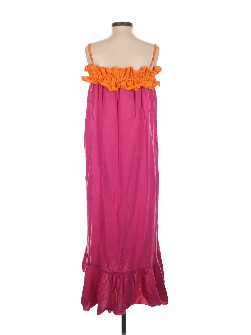 ALÏONAS London Vibrant Pink Orange Faux Button-Front Maxi Dress Ruffle Details S - Picture 2 of 10
